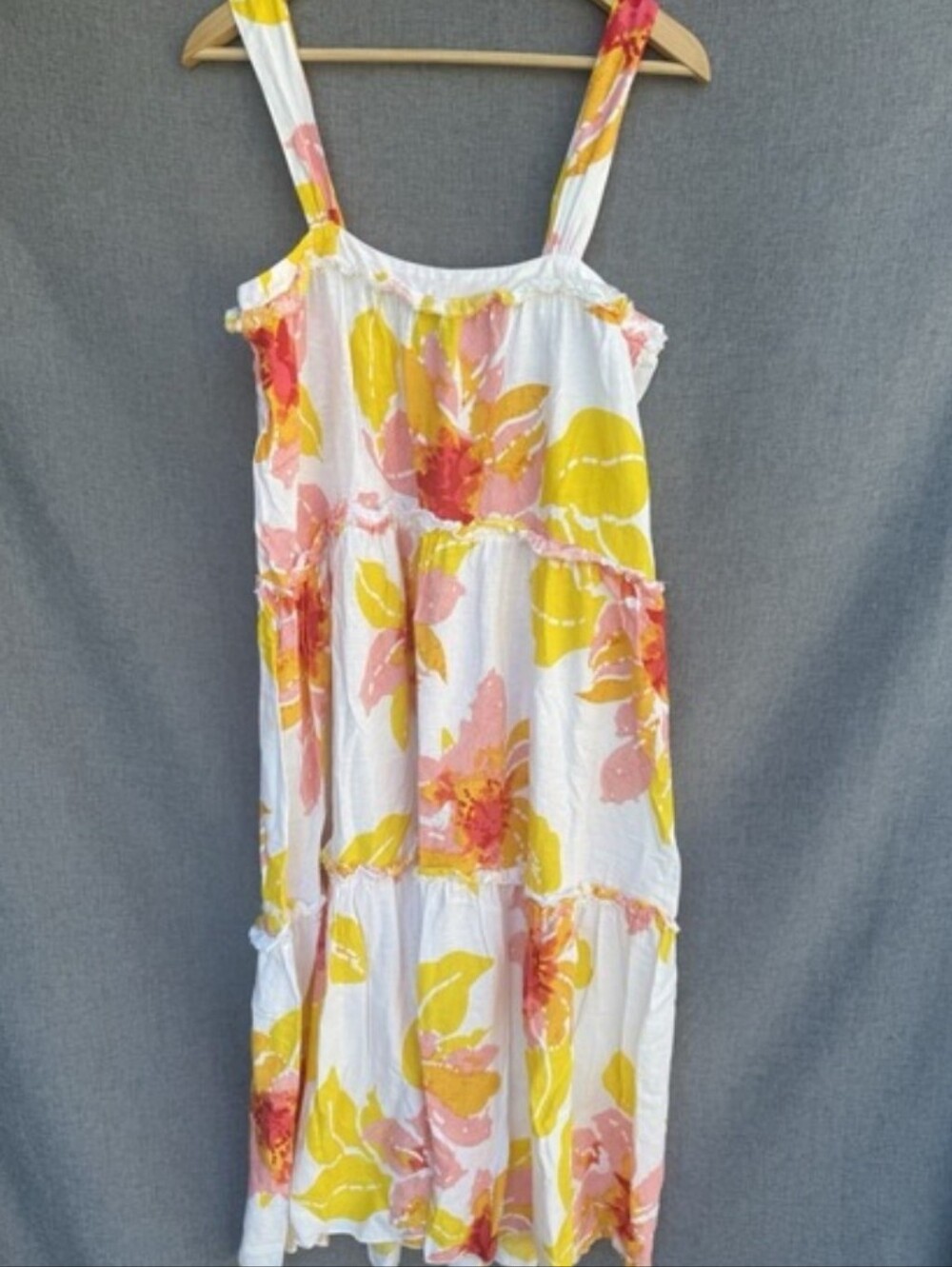 Free People Moonshine Floral Tiered Midi Dress White Pink Yellow Oversized S - Picture 2 of 7